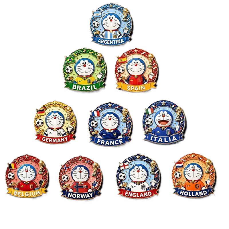Acrylic Cosplay Prop - Magnet Kulkas Piala Dunia Doraemon, Ornamen
