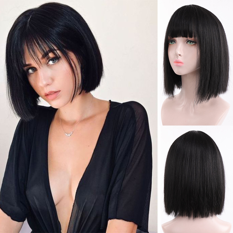 Wig wanita lurus dengan poni u - Wig Fiber Net ulasan dan harga