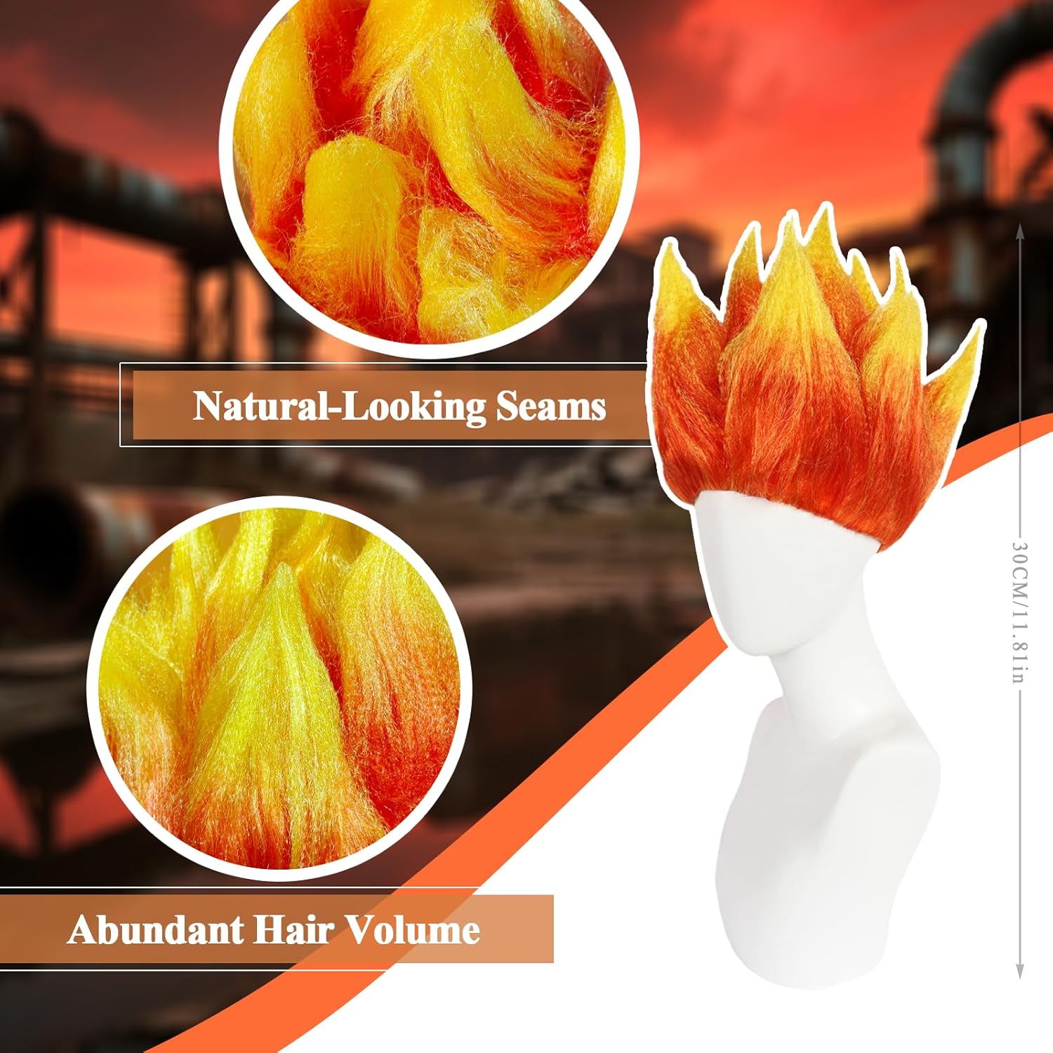 Wig Kostum Api, Wig Api Bergay - Cosplay Flame Prop ulasan dan harga