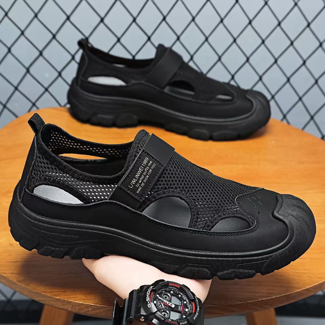 Sandal Kasual Man Mesh Baotou  - Velcro Hook Loop ulasan dan harga