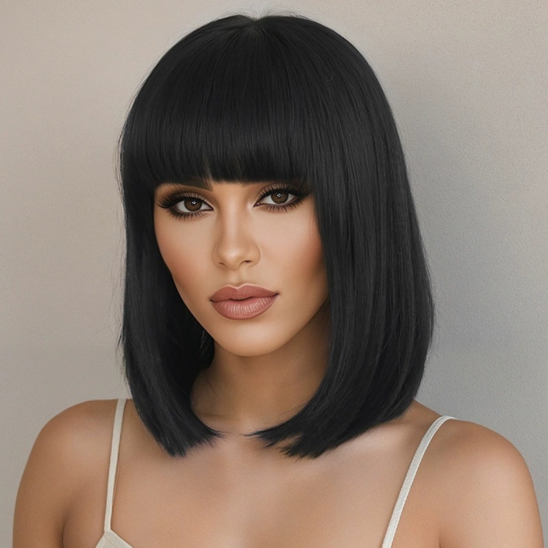 Wig rambut pendek lurus hitam  - Wig Fiber Net ulasan dan harga