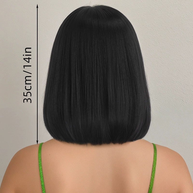 Wig rambut pendek lurus hitam  - Wig Fiber Net ulasan dan harga