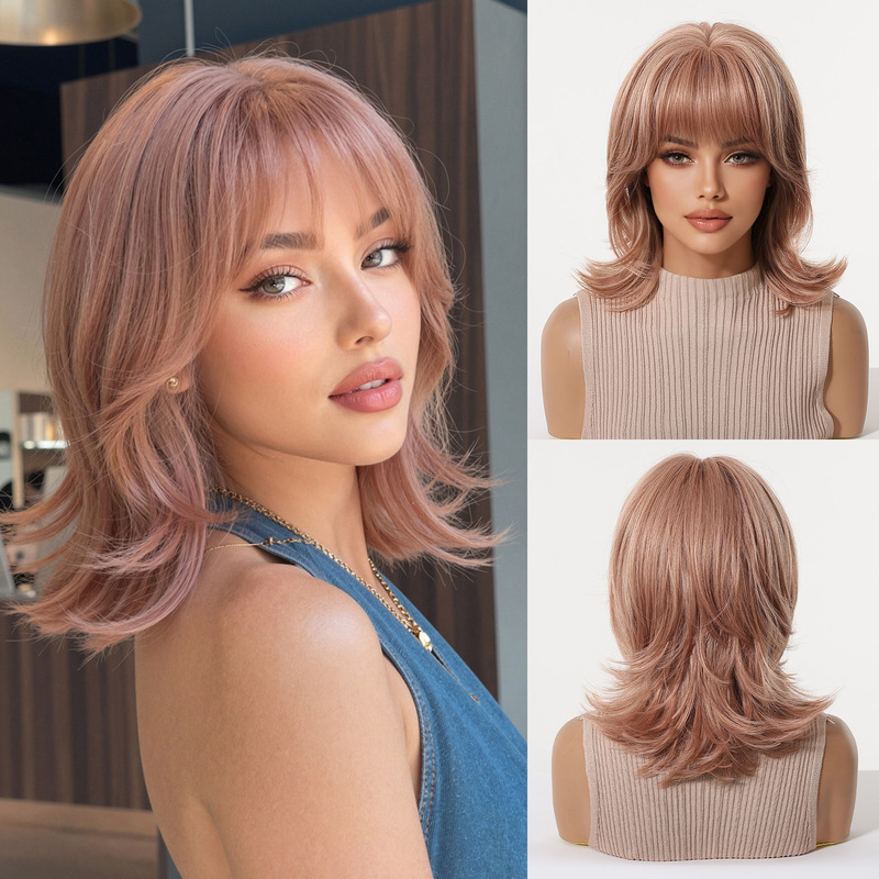 Wig wanita dengan poni, ikal e - Wig Fiber Net ulasan dan harga