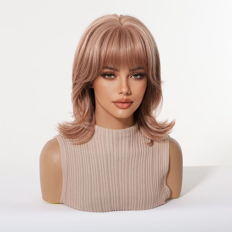 Wig wanita dengan poni, ikal e - Wig Fiber Net ulasan dan harga