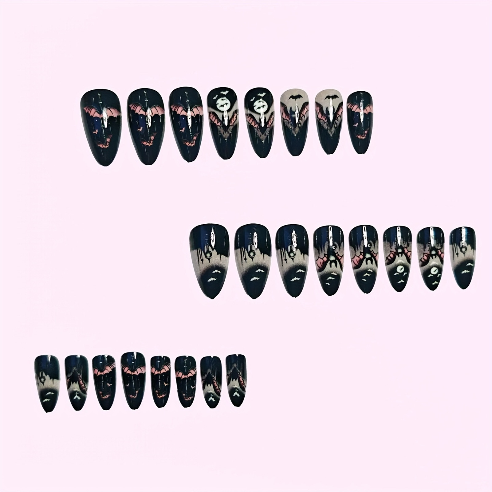 24Pcs Kuku Palsu Halloween Hit - Cosplay Bat Prop ulasan dan harga